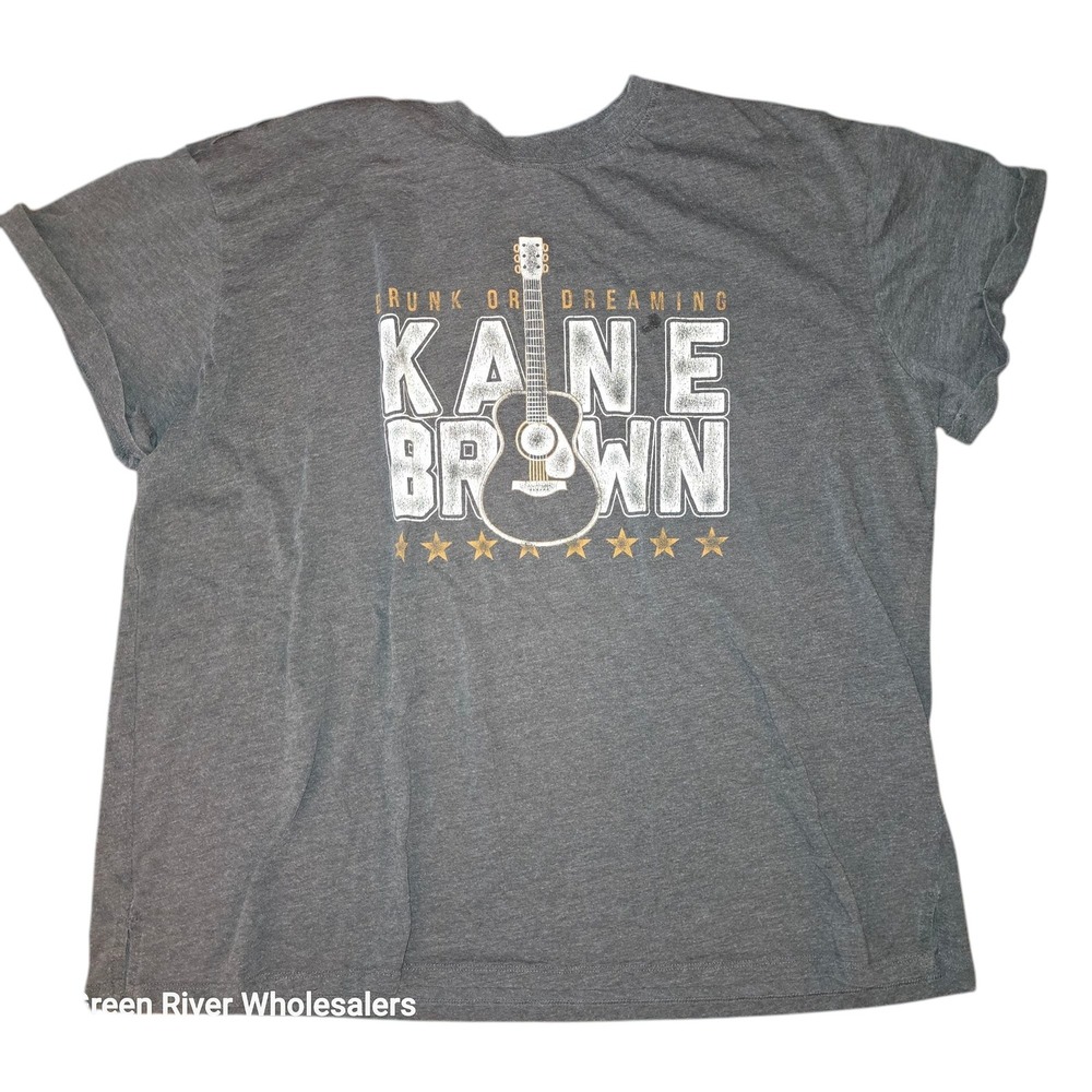 Kane Brown Graphic T-Shirt‎ Drunk or Dreaming Guitar Stars Gray Plus Size